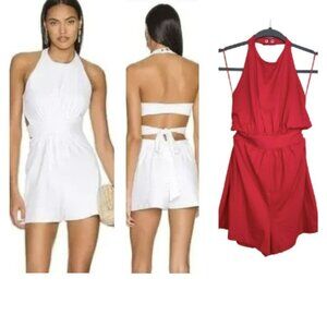 Susana Monaco Jersey Red Romper High Halter Tie Open Strappy Back Medium NWT